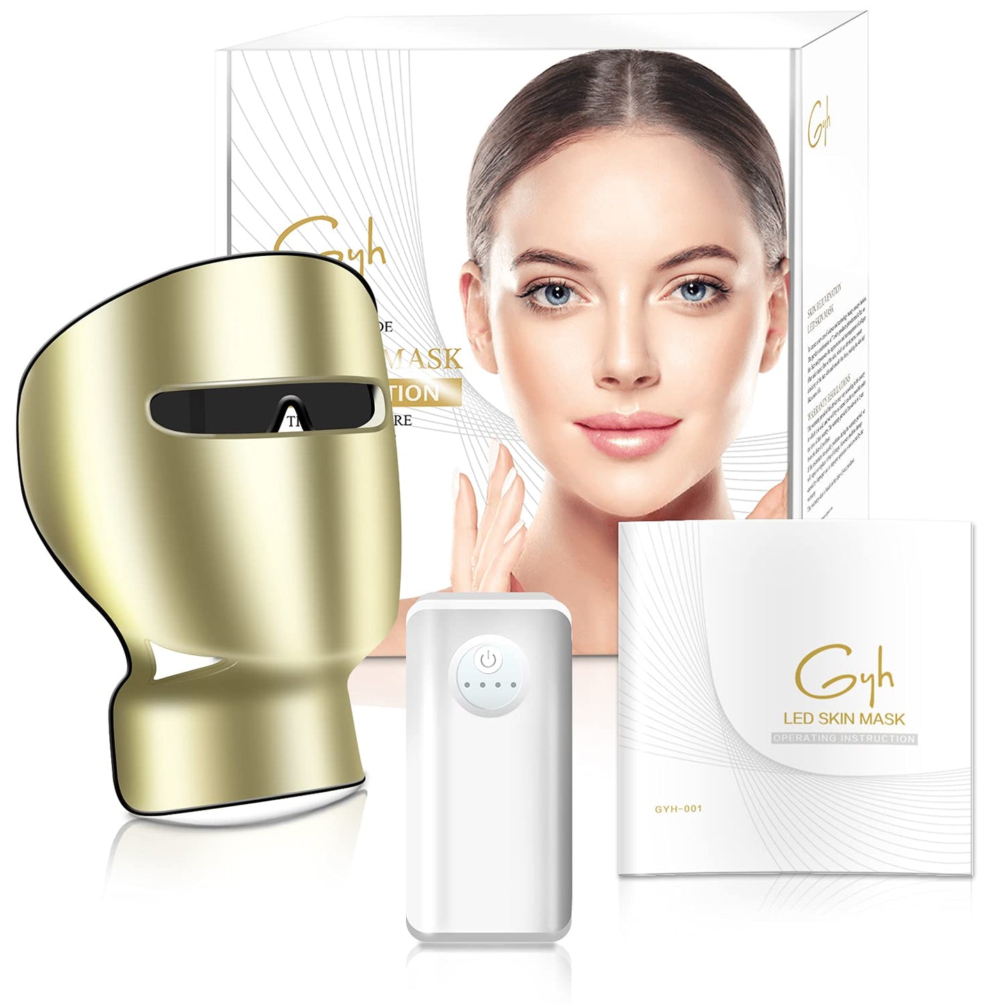GYH Maschera LED Terapia della Luce a 7 Colori con Collo - Maschera a Luce Rossa per Cura del Viso e del Collo, Senza Fili e Leggera con Effetto Anti-Aging e Anti-Rughe