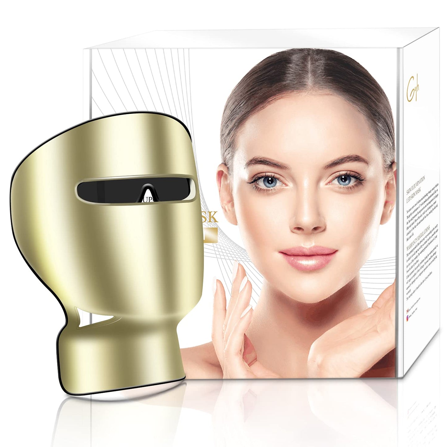 GYH Maschera LED Terapia della Luce a 7 Colori con Collo - Maschera a Luce Rossa per Cura del Viso e del Collo, Senza Fili e Leggera con Effetto Anti-Aging e Anti-Rughe