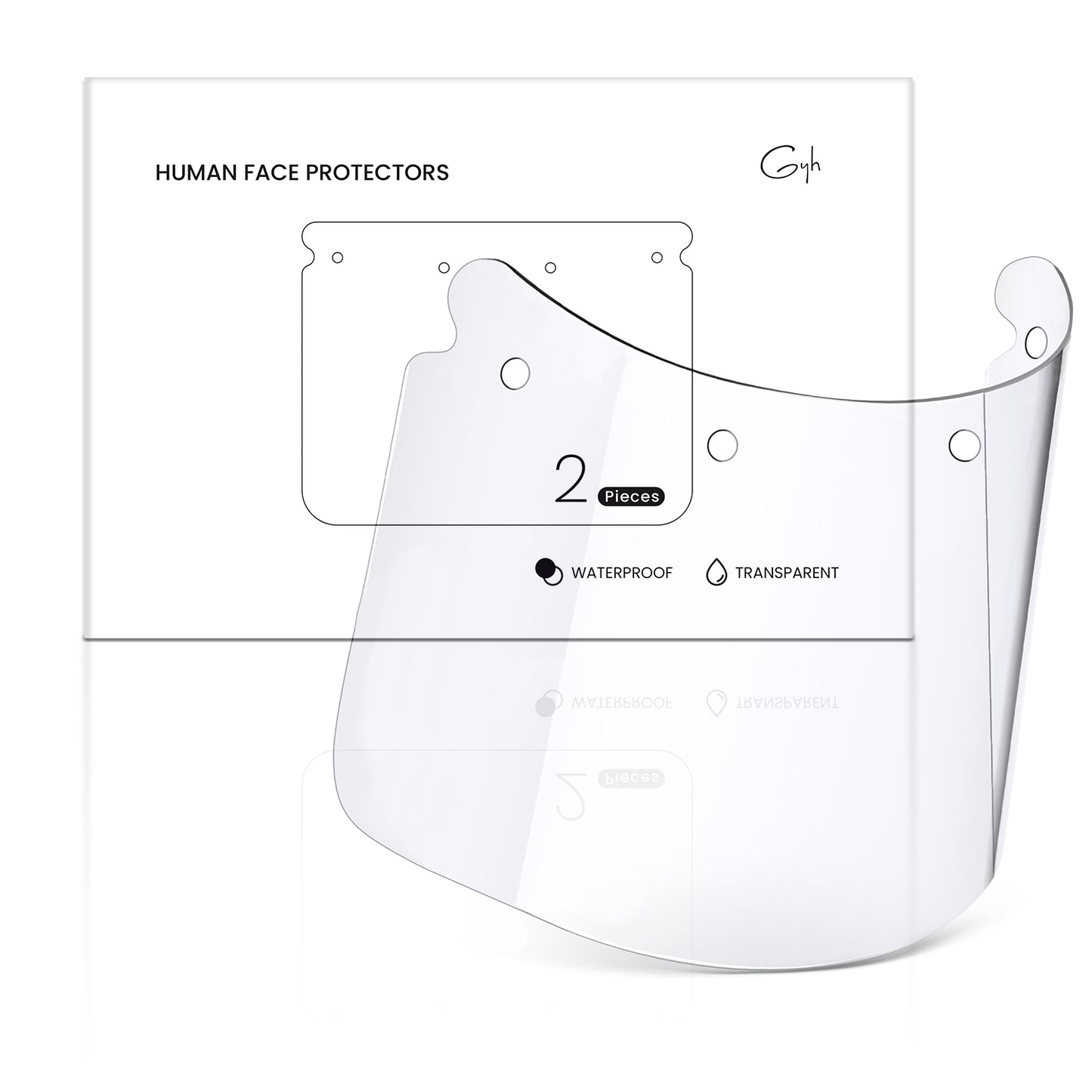 GYH Human Face Protectors, Transparent Face Shields, Lightweight Anti-Splash Face Cover with Wide View for Daily Use, 2 pcs